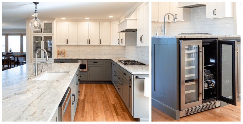 1970s Kitchen Remodel with close up of island wine fridge