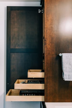 Cabinet with drawers, Snohomish Bathroom, VanderBeken Remodel, 2020