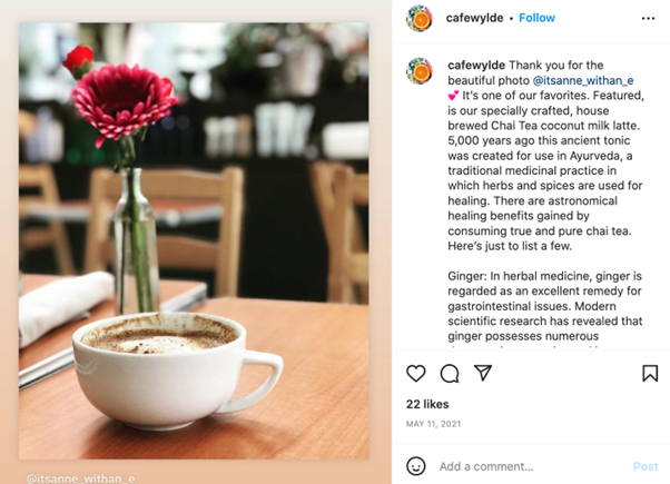 Cafe Wylde - Chai Tea Coconut Milk Latte