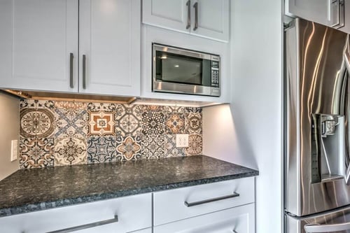 Colorful backsplash tile, VanderBeken Remodel