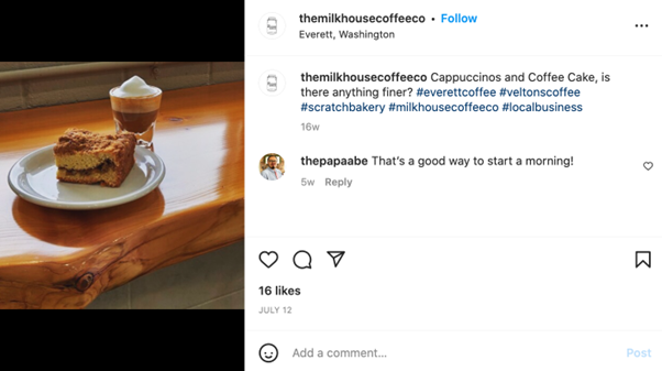 The Milk House Coffee Co - coffee cake and cappuccion