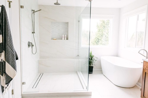 3 panel shower glass enclosure with no door, Lake Stevens, 2022-Aug-04-2022-11-53-46-33-PM