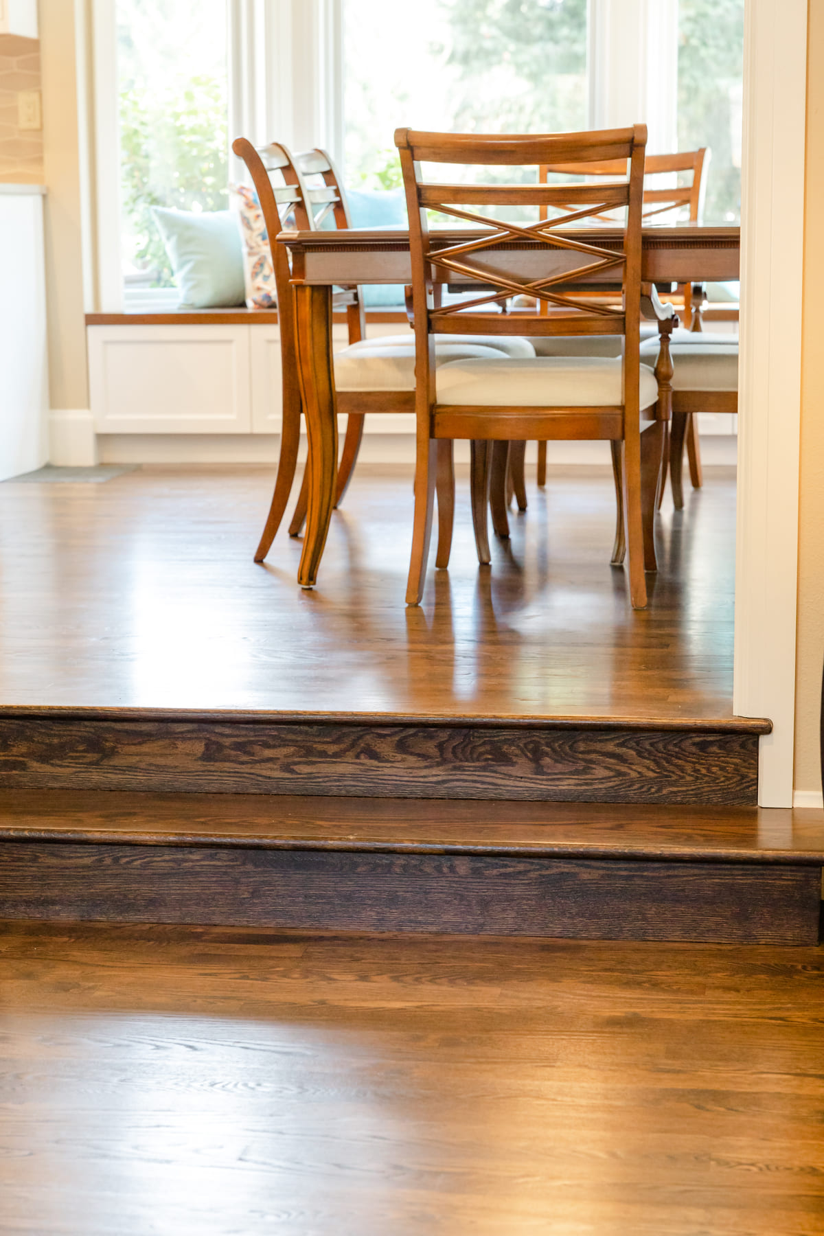 Flooring refinished oak floors with Swedish Finish stain, VanderBeken Remodel, Mill Creek, 2022