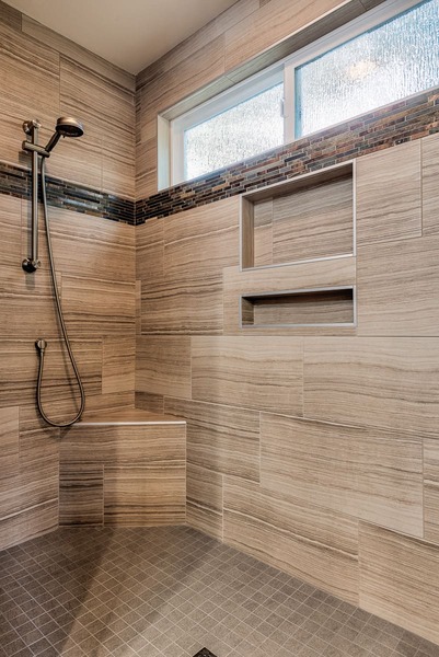 Master Bathroom Walk-in shower, Eramosa Tile in Beige, VanderBeken Remodel, Mill Creek, 2019 Master Bathroom Walk-in shower, Eramosa Tile in Beige, VanderBeken Remodel, Mill Creek, 2019